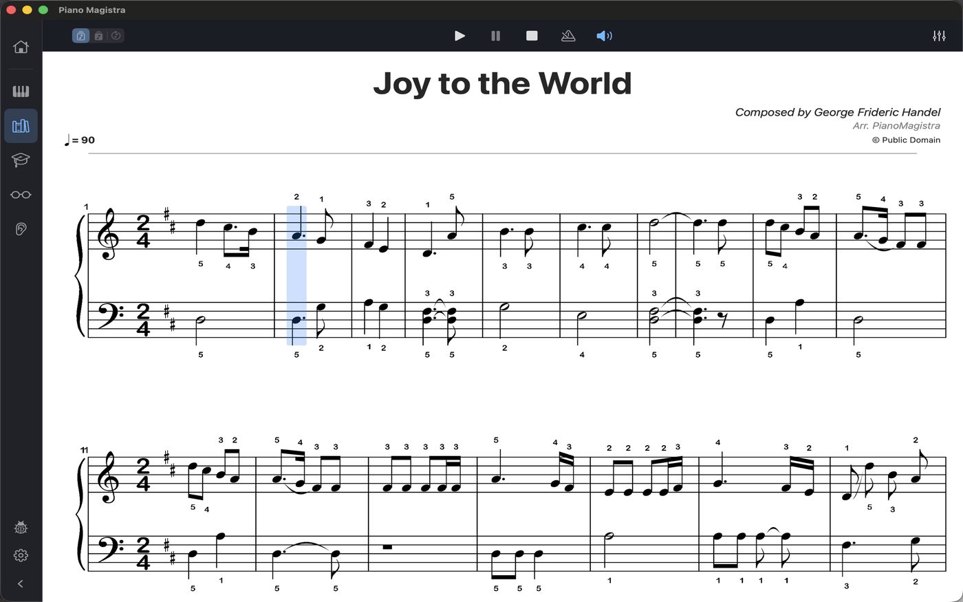Real engraved notation with fingering